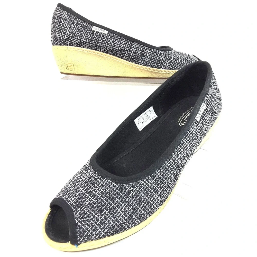 Keen‎ Cortona Women's Black Jute Open Toe Casual Comfort Wedge Shoes Size 7